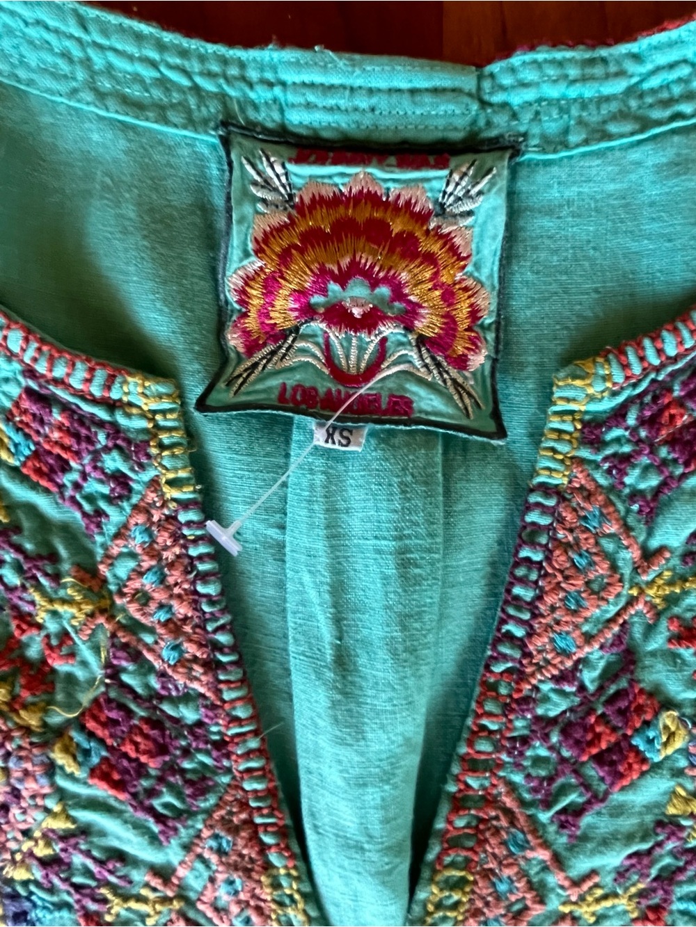 Johnny Was Turquoise Embroidered V‑Neck Dress / Tunic - XS - NWOT - Picture 3 of 5
